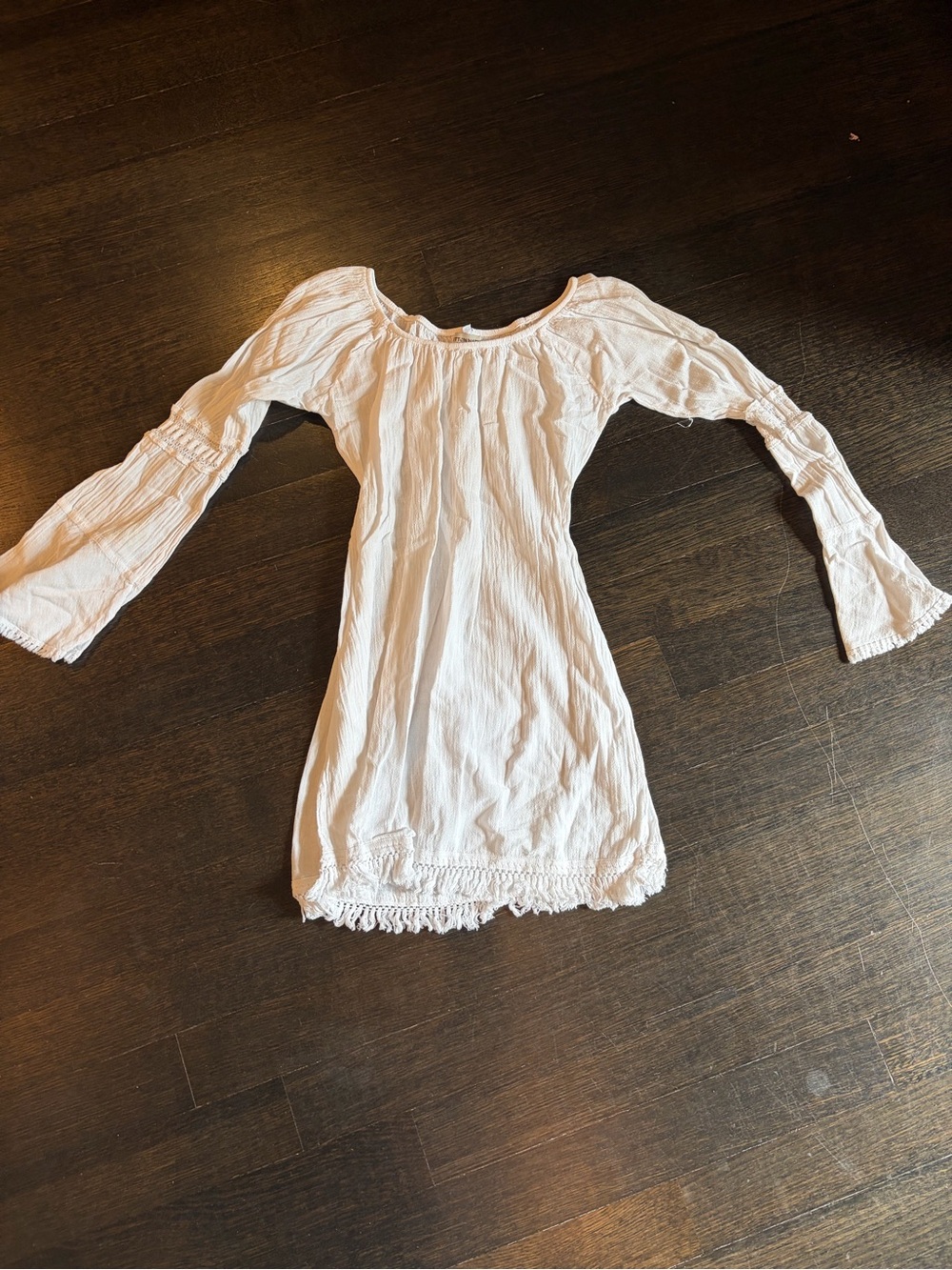 White Pool Cover up; Peasant Dress with Crochet Trim